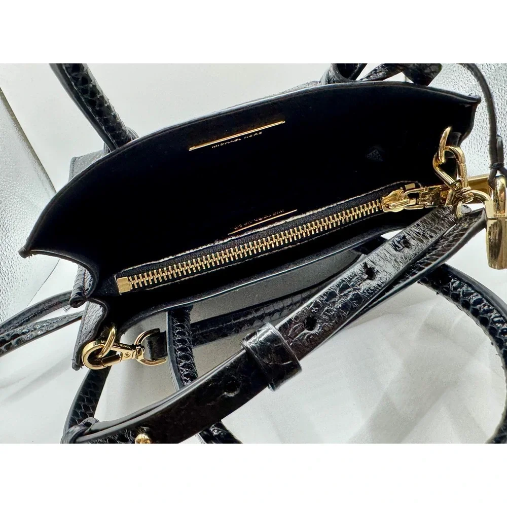 Michael Kors Mercer Messenger Bag Medium Black Snake Embossed Leather Gold Purse